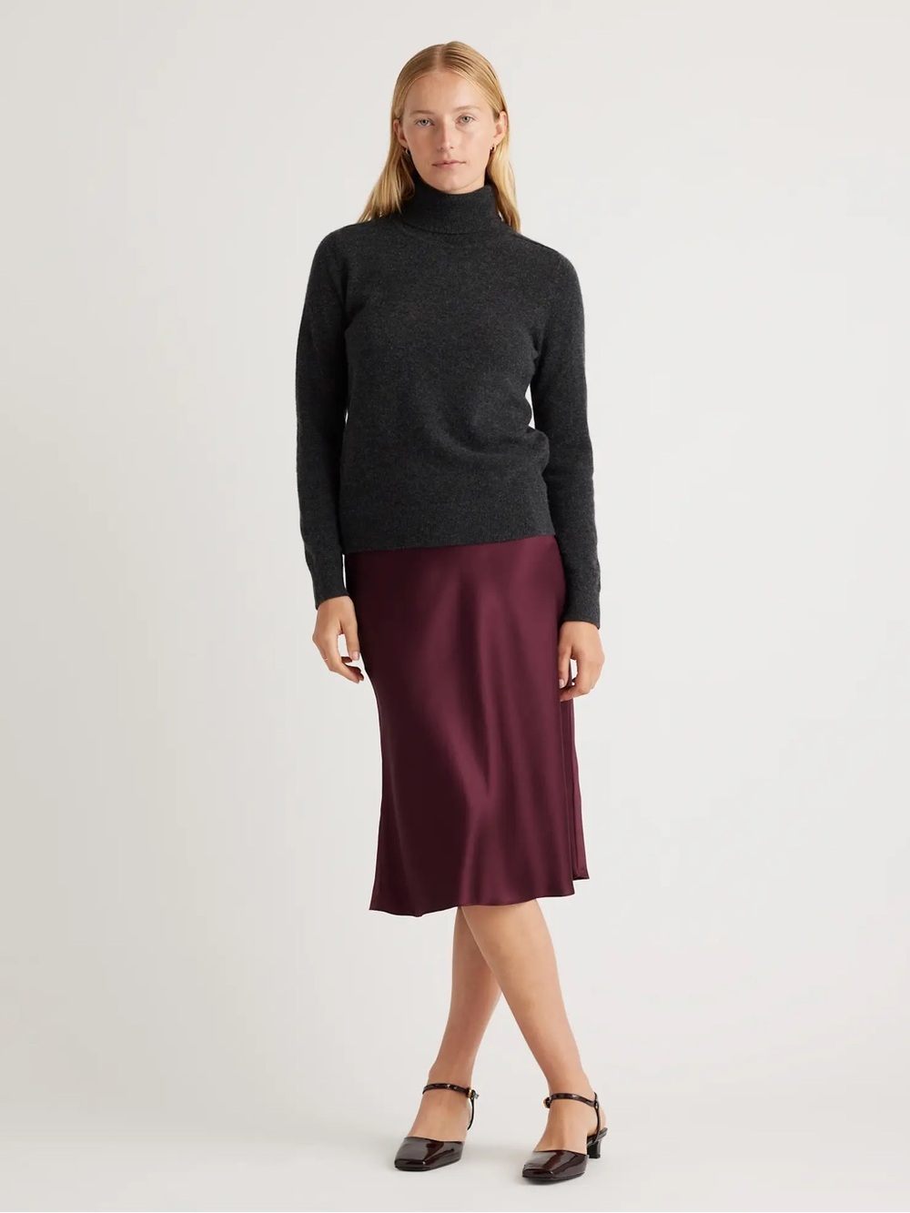 Quince 100% Washable Silk Midi Skirt Women’s XL Burgundy Wine Bias Cut